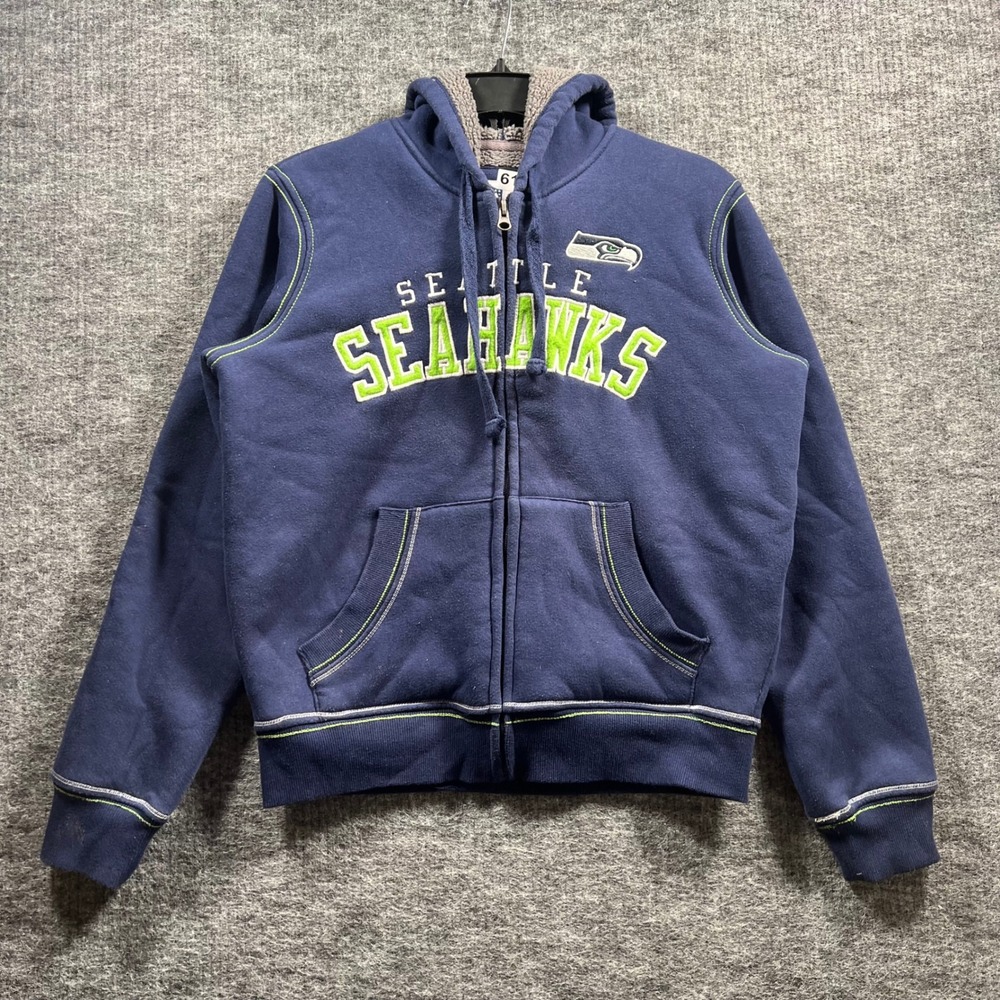 NFL Team Apparel Seattle Seahawks Navy Blue Full Zip Sherpa Hooded Sweatshirt M